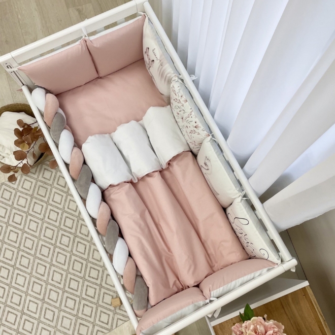 Set lenjerie patut bebe 7 piese Bambi roz (9)